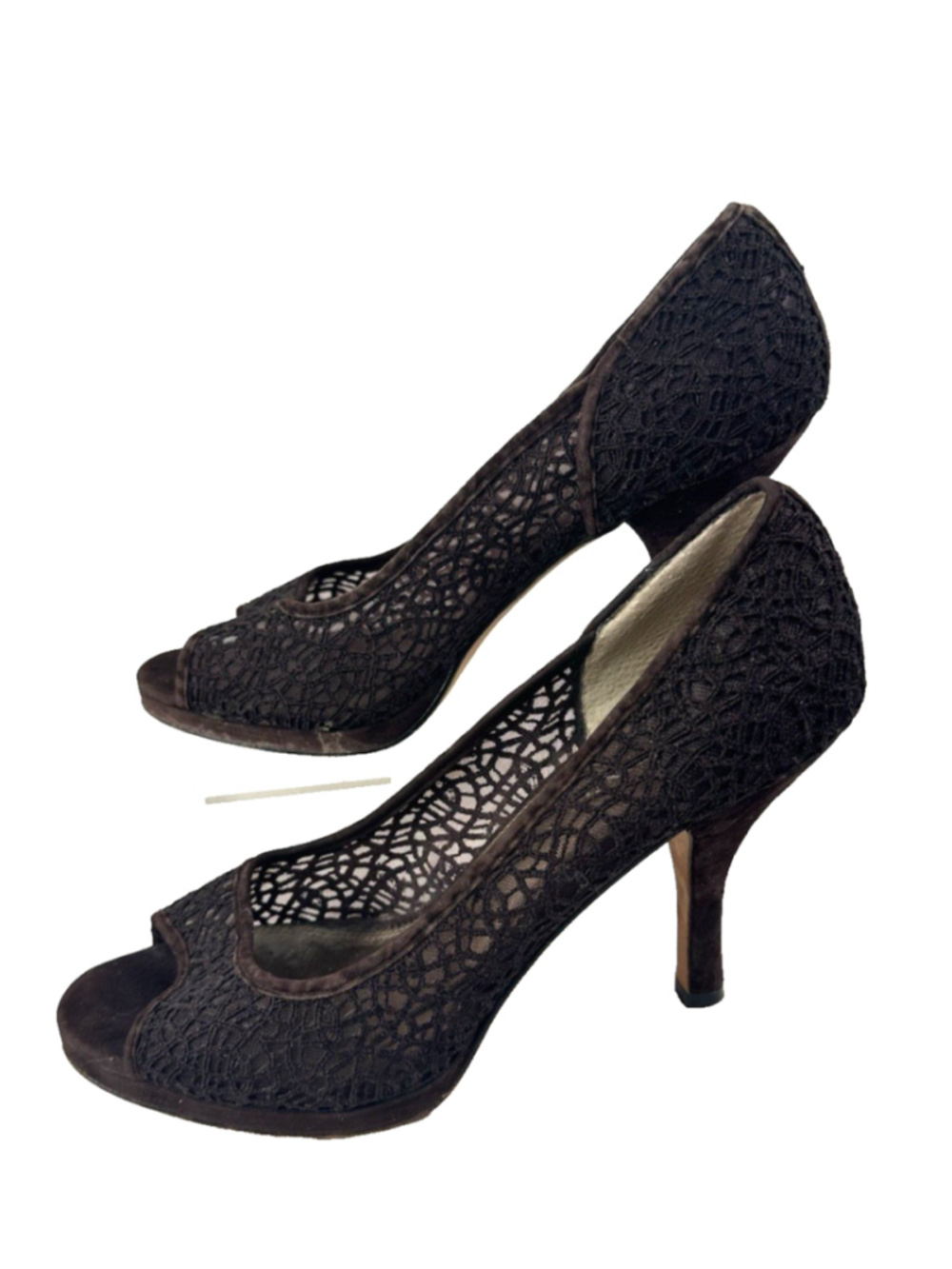 A. Marinelli Brown Peep Toe Pumps Platform Heels Shoes Size 9.5M